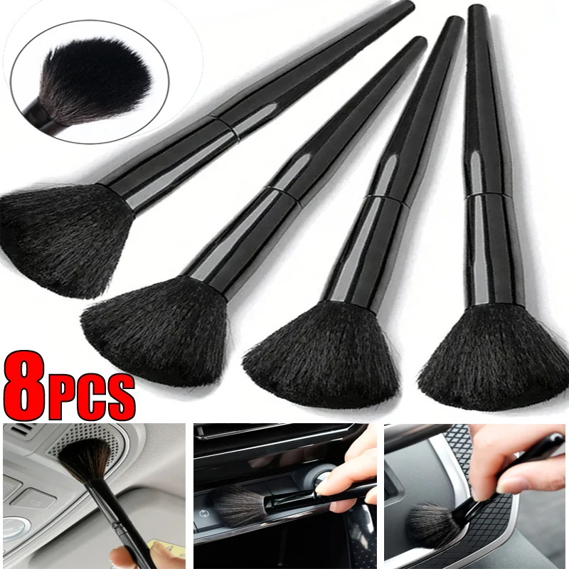 1-8pcs Car Interior Ultra-Soft Cleaning Brushes Dashboard Air Outlet Duster Soft Bristles Brush Portable Clean Detailing Brush