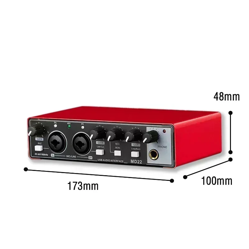 Audio-Schnittstelle für die Aufnahme, tragbare professionelle Soundkarte mit Loopback-Monitor, 48 V Phantom für Audiogeräte, Gitarre. Neu