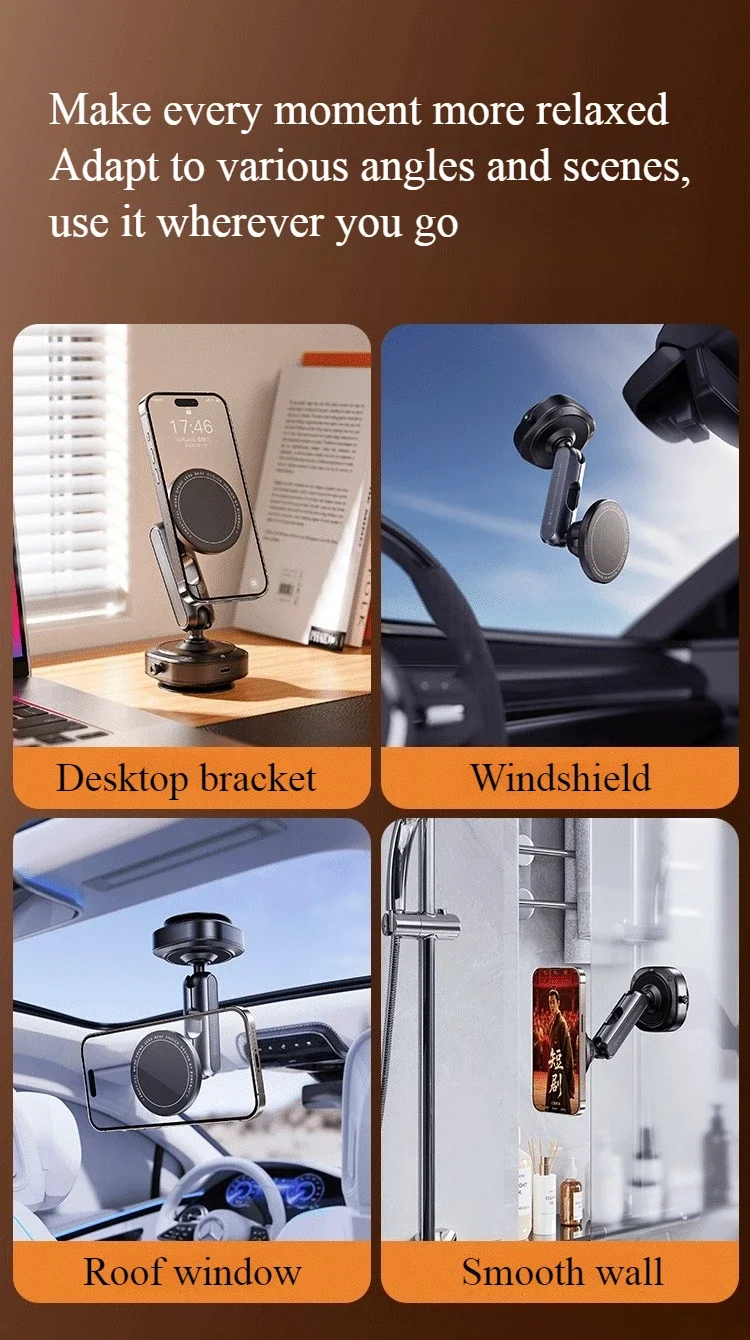 Magnetic Vacuum Suction Car Phone Holder 360° Rotating Electric Vacuum Cup Mount Universal for Car IPhone Navigation DJI Gopro