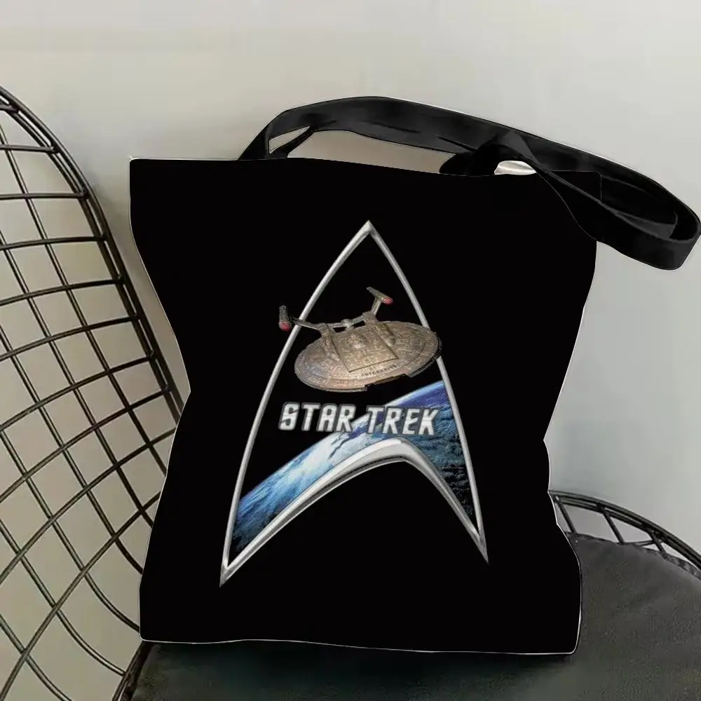 Star T-Trek Ship Movie Storage Bags Canvas Double-Sided Print Shoulder Handbag Reusable Shopping Durable Tote Bag