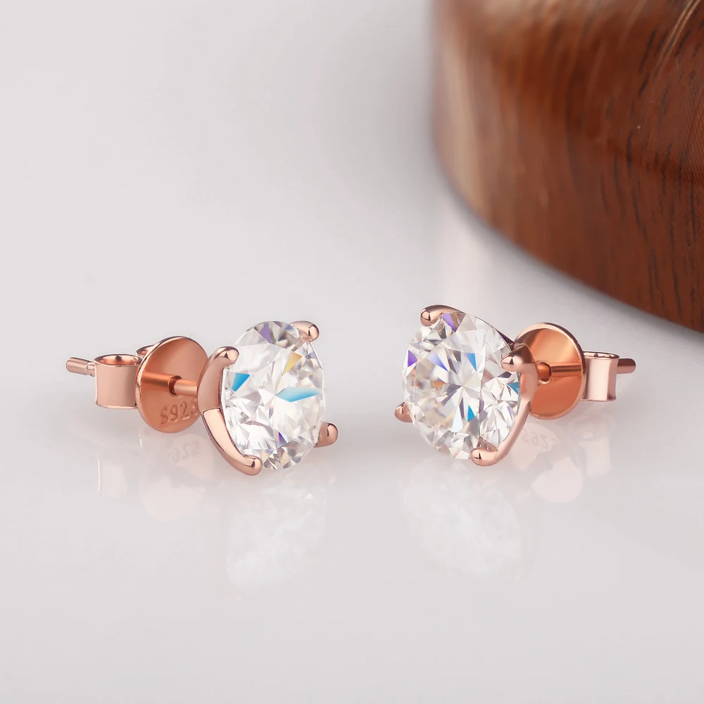 FEOBUR Sparkling 0.2-3CT Moissanite Stud Earring Rose Gold Color 925 Sterling Silver Lab Diamond Ear Studs Women Party Jewelry