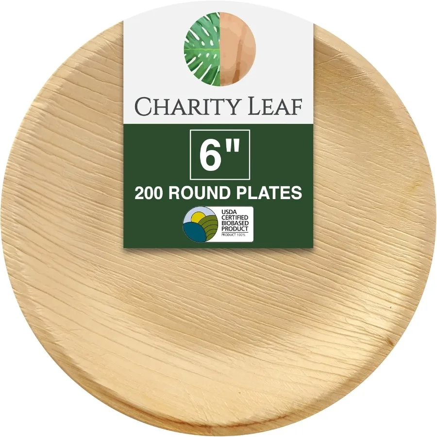 

Одноразовые круглые тарелки 6 дюймов с пальмовым листом, 200 шт., бамбуковые тарелки, такие как сервировочные тарелки, одноразовые доски, экологически чистая посуда для Weddi