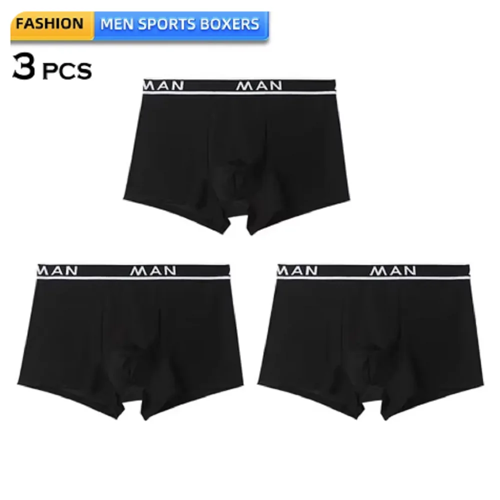 3 PCS Men's Boxers Shorts Unerwear Summer Ice Silk Smooth Cool Ventilate Fashion Fitness Sports 3 Black 2XL TO 3XL