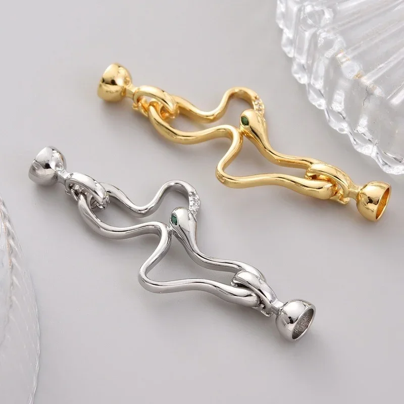 14K Gold - Plated Brass Metal Decorative Connector Fastener Snake Pearl Clasp Supplies Handmade DIY Jewellery Making Accessories