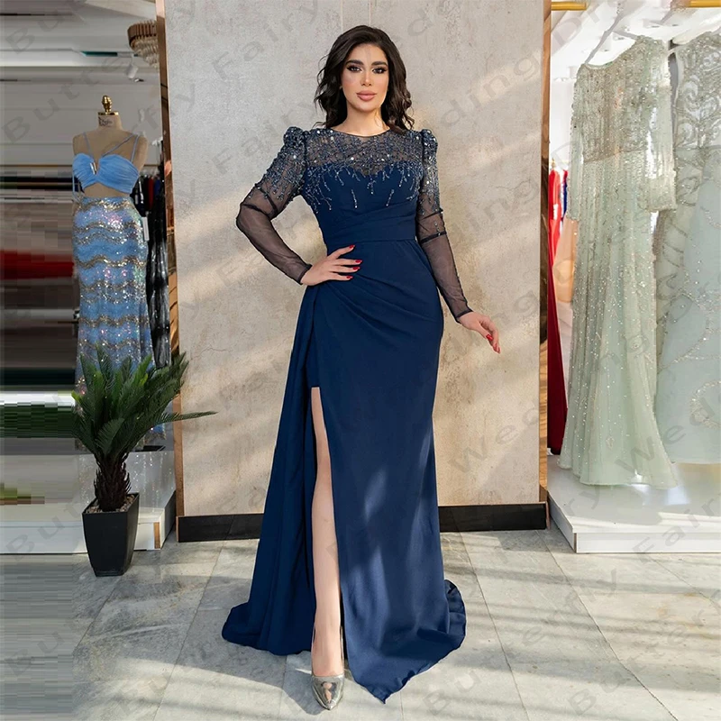 2024 Vintage Women\'s Elegant Prom Dresses Round Neck Long sleeved Princess Lace Applique Evening Gowns Formal Beach Party Robes