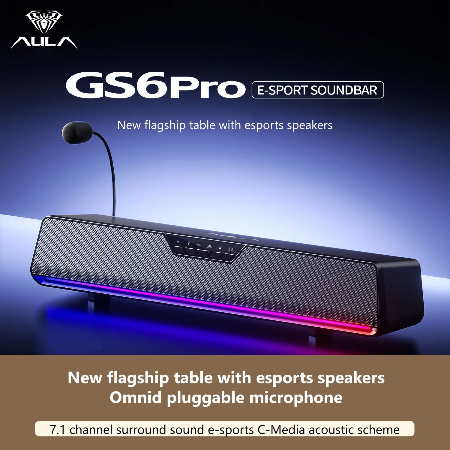 

GS6 Pro Gaming Sound Bar Speaker, 7.1 Surround Soundtrack,4 Speaker Units,ENC Mic,USB Sound Card,Bluetooth 5.4 for Gaming Setup