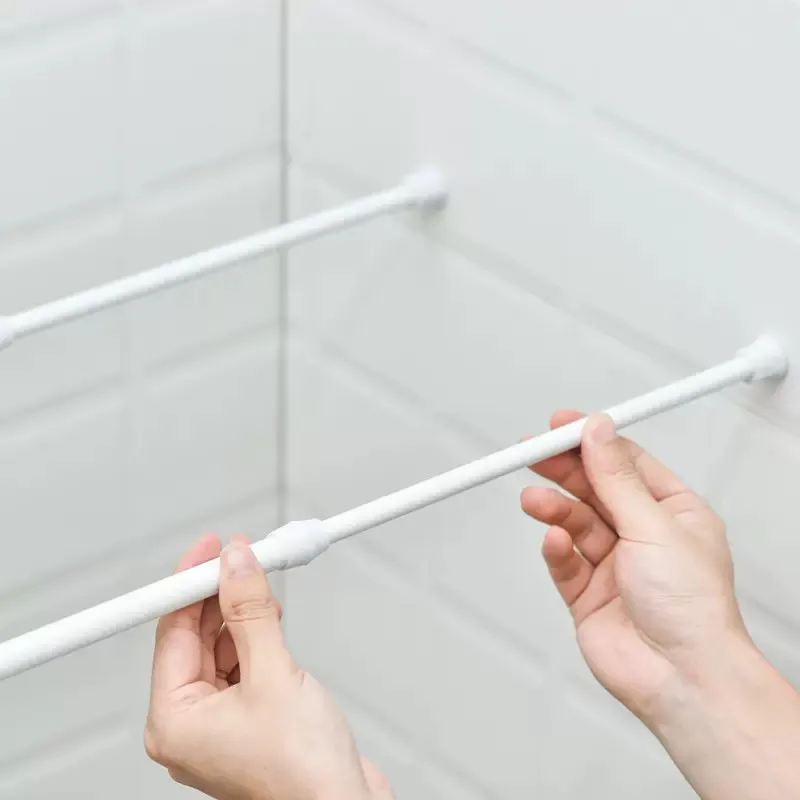 Adjustable Curtain Rod Without Drilling Metal Spring Loaded Bathroom Bar Shower Extendable Telescopic PolesHanging Rods 32-90cm