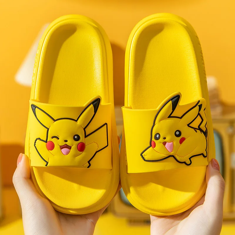 

Summer Cartoon Pikachu Children's Slippers Men's and Women's Parent-child Shoes One-word Sandals Non-slip Casual Home Sandals