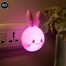 3 Colors LED Cartoon Rabbit Night Lamp Switch ON/OFF Wall Light AC 220V US Plug Bedside Lamp Decor For Children Kids Gifts