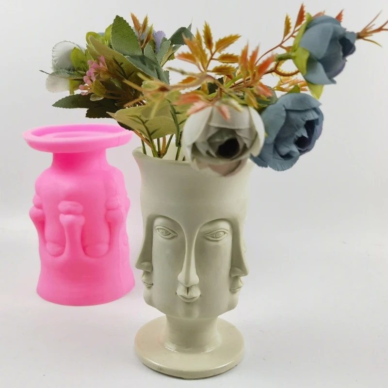 DIY Flowerpot Silicone Mould Human Face Shaped Concrete Moulds Flowerpots Molds