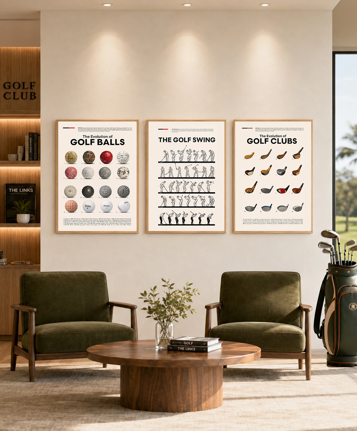 Vintage Golf Wall Art Poster Golf Clubs Balls Putters Swing Evolution History Print Golf Club Office Wall Decor Man Cave Gift