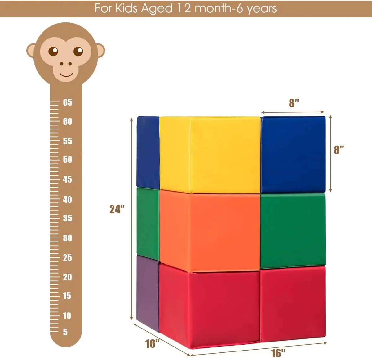 Set da gioco in schiuma morbida per giochi e costruzione attivi sicuri, scalatori per interni, impilabili, giocattoli didattici per bambini (8 pollici, 12 pezzi)