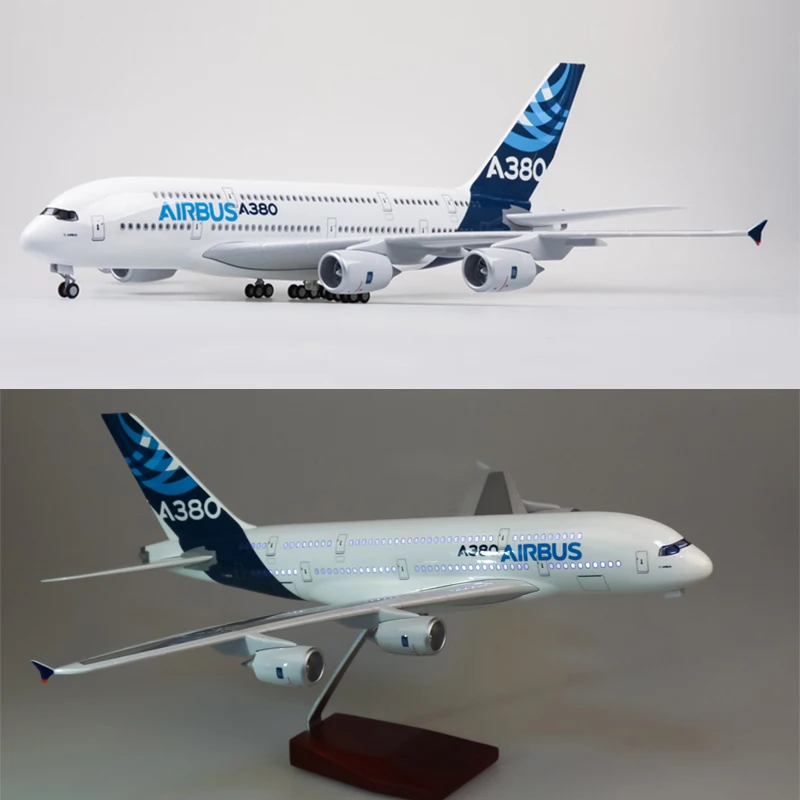 50.5CM 1:160 Scale Model Airplane Airbus A380 Prototype Airline With Light and Base Diecast Resin Plane Decoration Display Toy