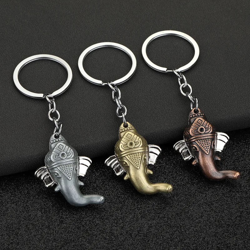 Creative and Personalized Elephant Head Car Keychain Elephant Head Keyring Couple Cartoon Backpack Pendant Event Gift