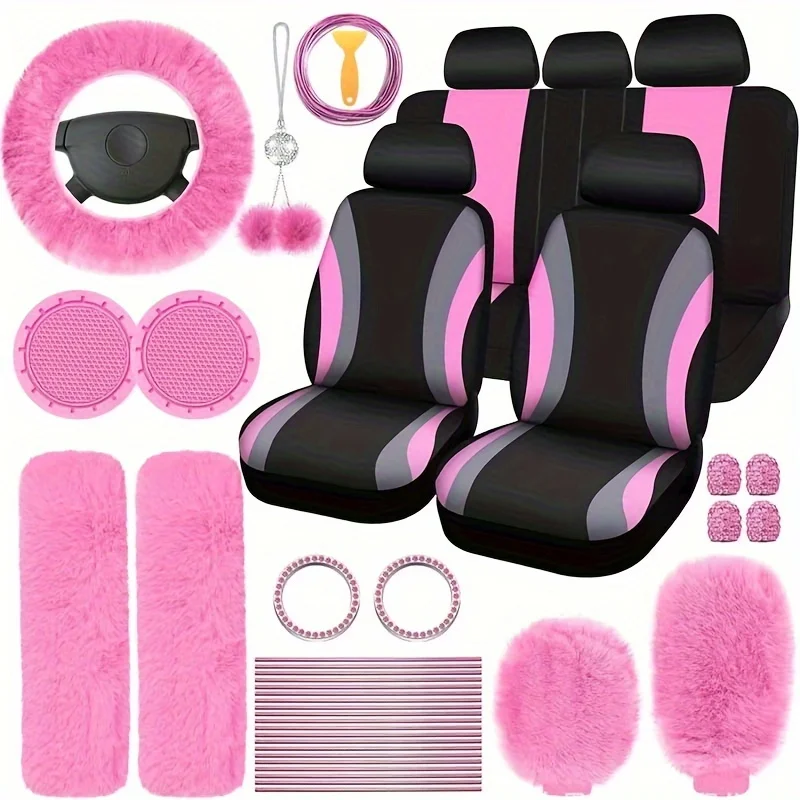 set-di-45-pezzi-rosa-lussuoso-per-sedili-auto-coprivolante-antiscivolo-in-peluche-strisce-decorative-inserti-per-climatizzatore-con-strumenti-di-installazione