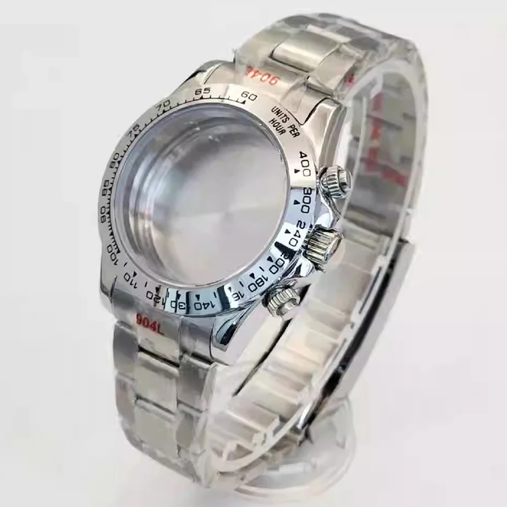 

Stainless Steel Chronograph Watch Case and Strap Set, Sapphire Glass Case 39mm, Mid-Polished Bracelet, for VK63 Quartz Movement