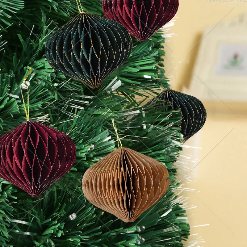 1/6pcs Xmas Tree Paper Honeycomb Hanging Pendant Creative Origami Lantern Ball Ornaments Wedding Baby Shower Home Party Decor