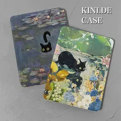 Funda para kindle paperwhite 3th, 4th, 5th, Naughty black cat pattern 2022, 11th, 10th, 9th generation, Oasis 2, 3, 2021