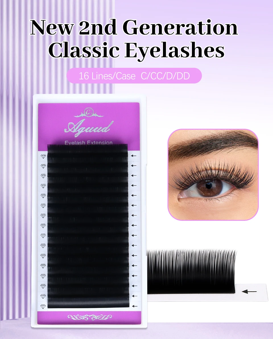 AGUUD Neue 2. klassische Wimpernverlängerung, individuelle Korea-PBT-Wimpern aus mattschwarzem, dunklem Kunstnerz, russisches Volumen, Kaschmir – Detail 2