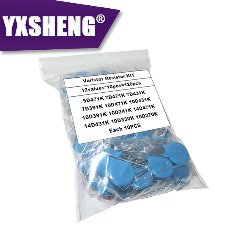 120PCS 10D471K 5D471K 7D391K 10D391K 7D471K 10D471K 10D241K 14D431K 14D471 7D431K 10D431K 10D330K Varistor Resistor Assorted KIT
