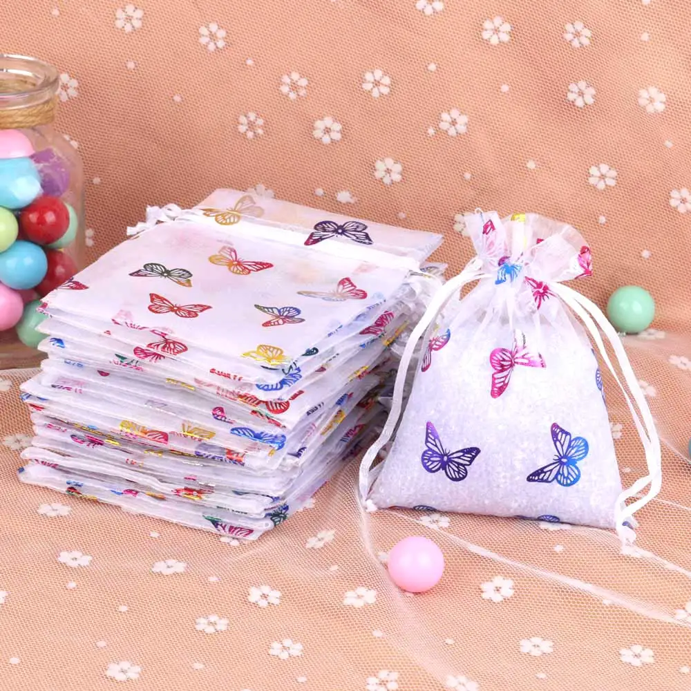 20pcs/Lot 3 Sizes Colorful Butterfly Pattern Lovely Mesh Organza Bag For Storage