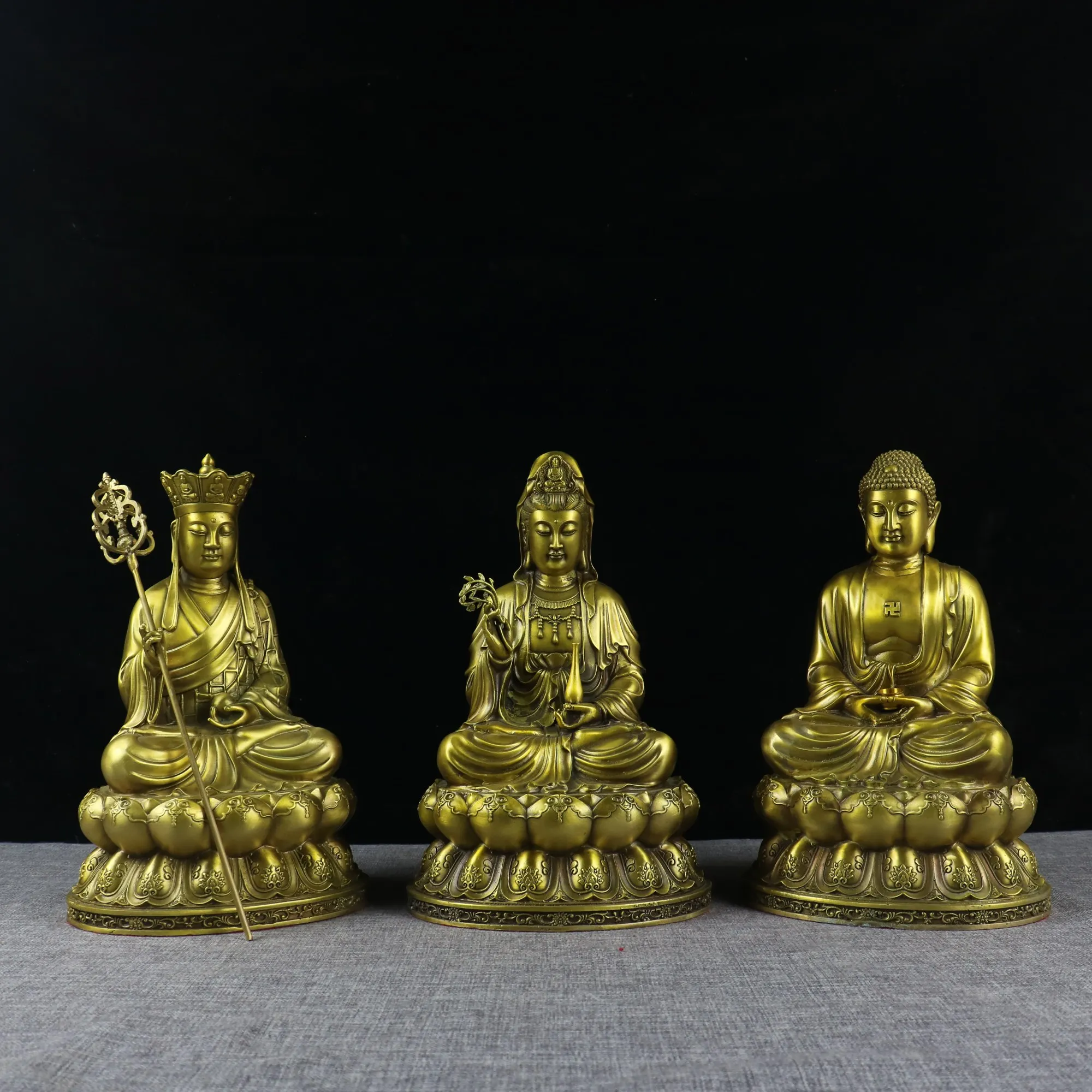 Pure Copper Robes Three Sages Ksitigarbha Bodhisattva Sakyamuni Maitreya Buddha Guanyin Decorative Ornament