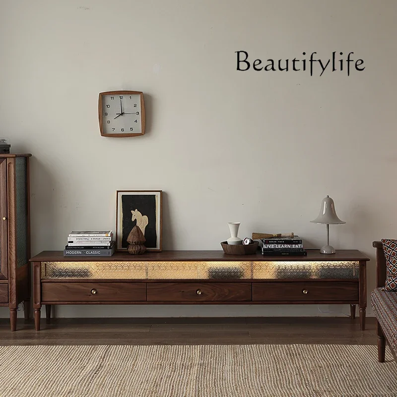 

M Simple Glass Black Tv Cabinet Wooden Drawers Storage Showcase Light Tv Stand Universal Designer Walnut Fernsehen Tisch Furnitu