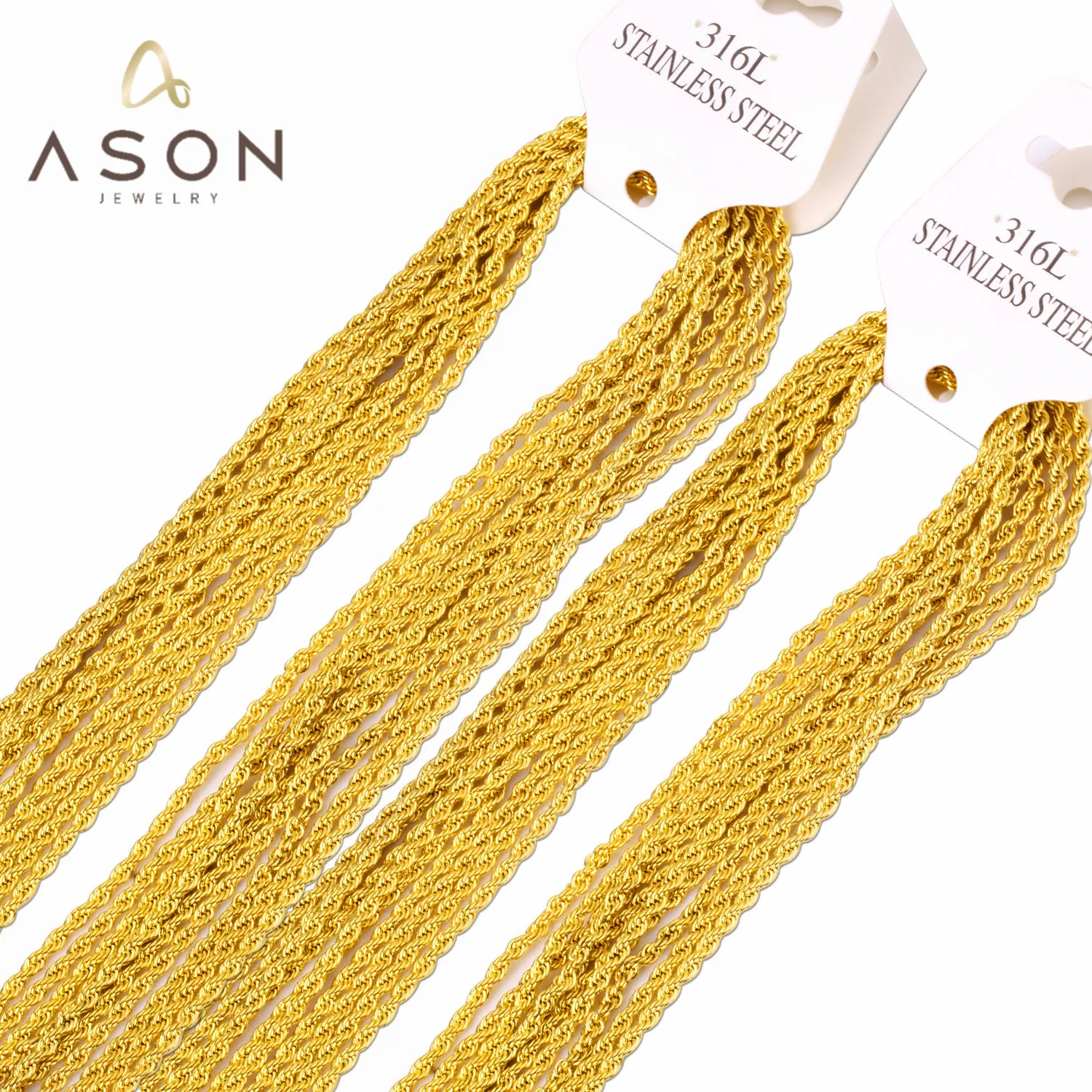 ASONSTEEL 10pcs 2mm Width Rope Chain Necklace Stainless Steel Gold Color Choker For Women Men Bulk Wholesale Anti-Allergy Boho