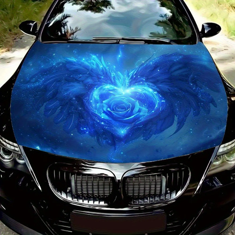 

Heart Shaped Blue Rose Pattern Car Vinyl Wrap - Stunning Engine Hood Decal, Splash-Resistant PVC, Easy Removal,Waterproof And Sc