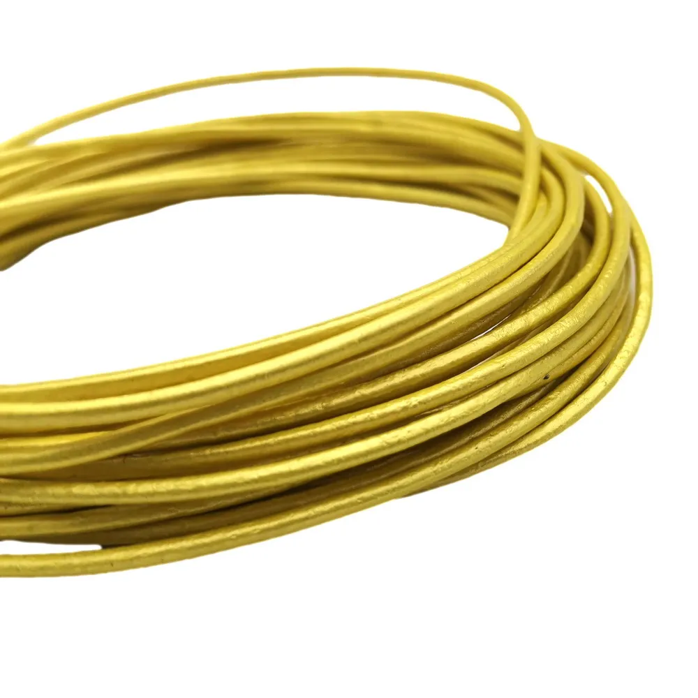 Metallic Yellow 5 Yards 2mm Leather Strap 2.0mm Diameter Genuine Leather Cord Bracelet Necklace Making