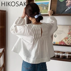 O-neck Folds Long Sleeve Blouse Shirts Women Simple Elegant Solid Loose Casual Top 2024 New Spring Korean All-match Camisas