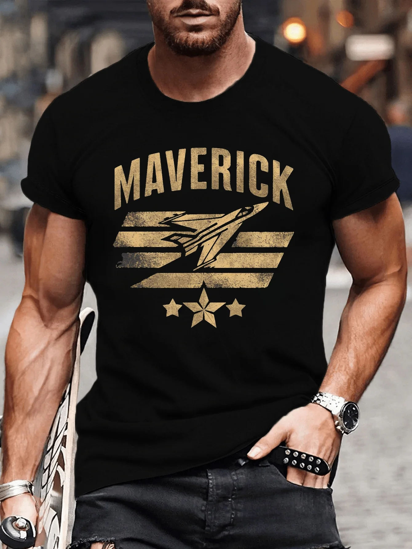 

Fashion T-shirt Airplane MAVERICK print tee shirt, Tees for Men, Casual Short Sleeve T-shirt for summer