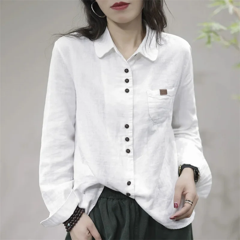 

Популярная в этом году рубашка, женские новые куртки, весна-осень 2024, повседневное пальто, хлопковые топы в стиле ретро, блузка с длинными рукавами и приливом