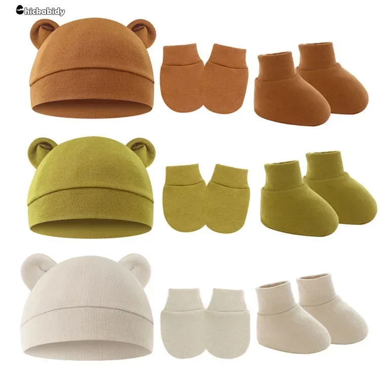 3pcs Big Bow Soft Baby Hat Baby Girls Boys Turban Hat Newborn Infant Cap Knitted Beanies Toddler Headwraps Kids Headwear