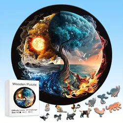 Yin-yang Tree Wooden Jigsaw Puzzle, Perfect Gift for Adults & Kids, Unique animals Shaped Wooden Toys