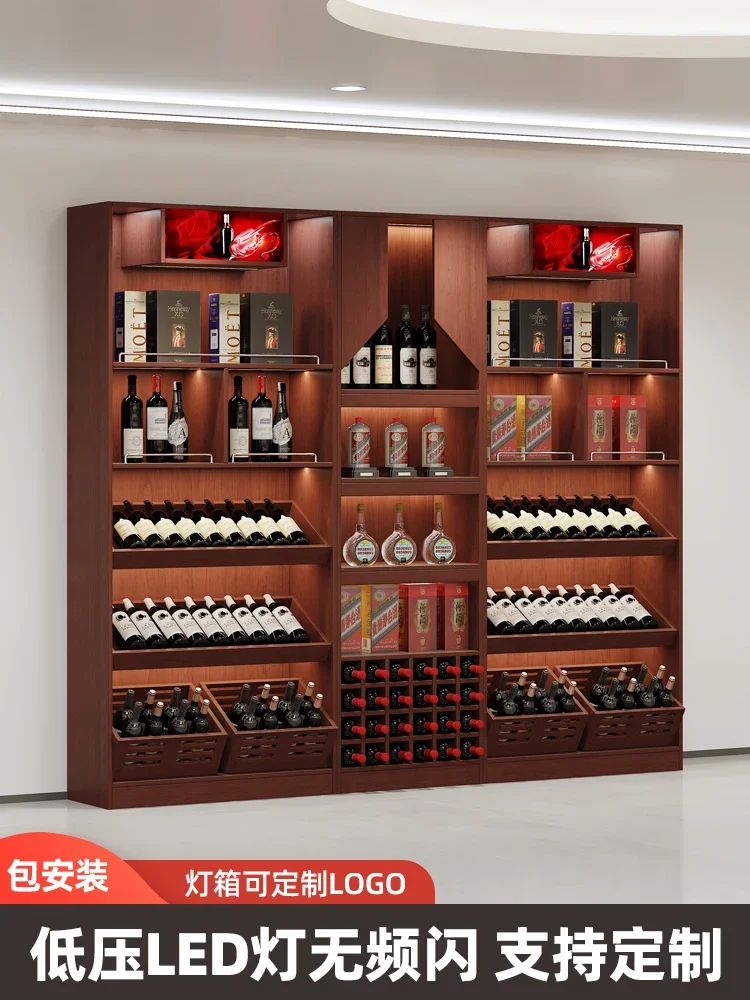 Customized wine shelf display cabinet shopping mall island cabinet placement table winery wine display stand booth