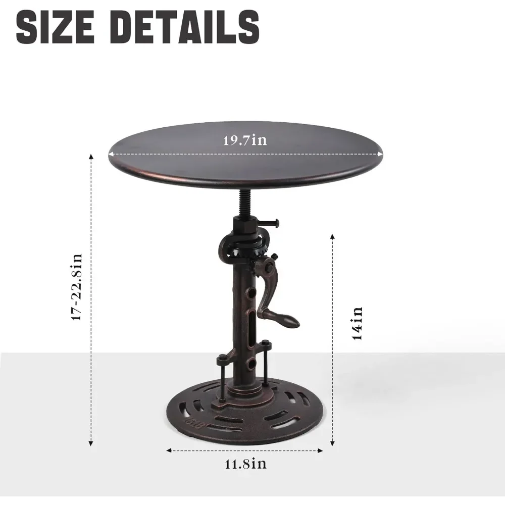 Table Basse Ronde 19.6 en Métal de Style Industriel Réglable, Idéale pour le Salon
