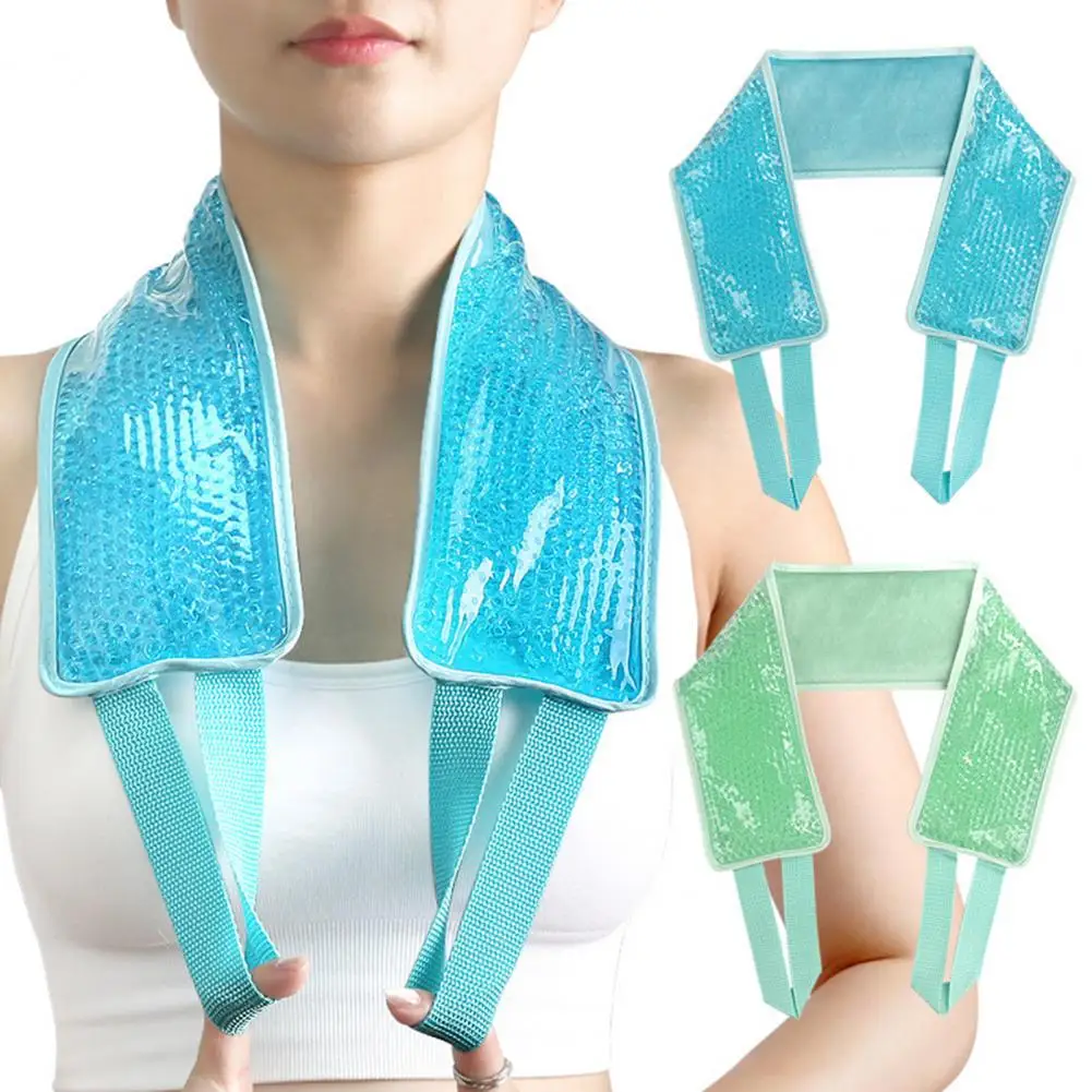 Gel Bead Neck Ice Pack with Strap Reusable Neck Sprain Swelling Cervical Spine Pain Relief Cold Hot Compress Long Ice Pack Wrap