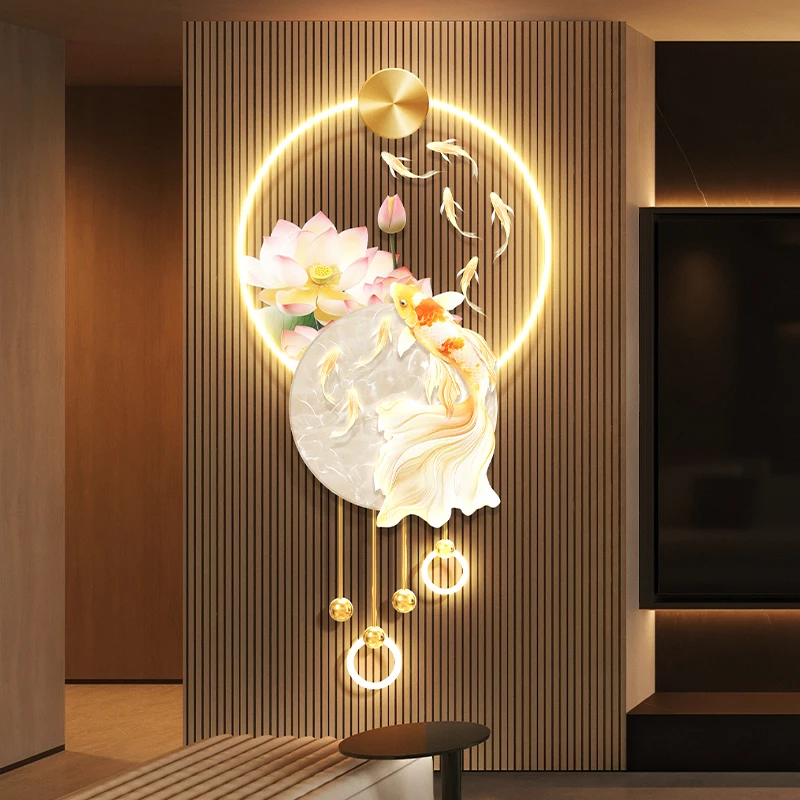 ตกแต่งบ้านปลา Koi Entrance ตกแต่งภาพวาด Lotus Corridor Corridor เก้าปลาภาพ Entrance Stereoscopic ภาพจิตรกรรมฝาผนังโคมไฟ