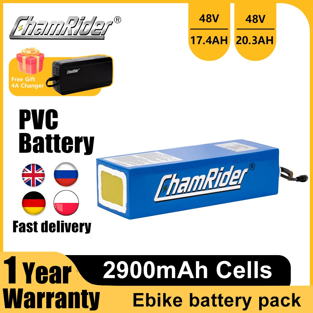 Lithium Battery Chamrider PVC Battery 48V 17.4AH 20.3AH 11.6AH 14.5AH Ebike Battery BMS 25A 30A 2900mah Electric bike