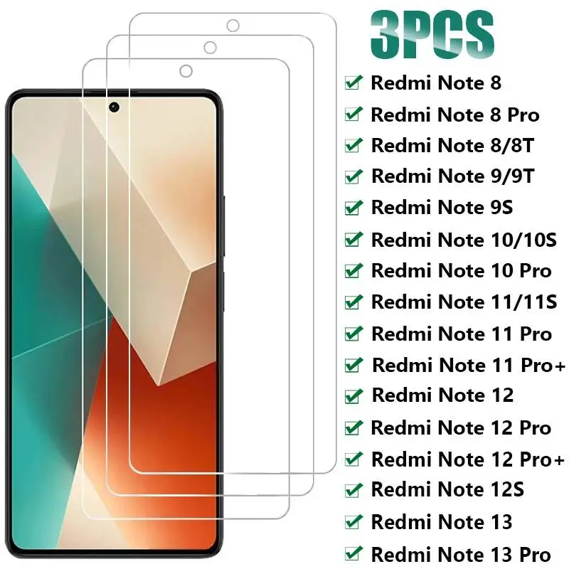 

3PCS Tempered Xiaomi 8 9 10 14 11 12 13 Pro Plus 5G Screen Protector For Redmi Note 12S 11S 10S 9T 8T Glass