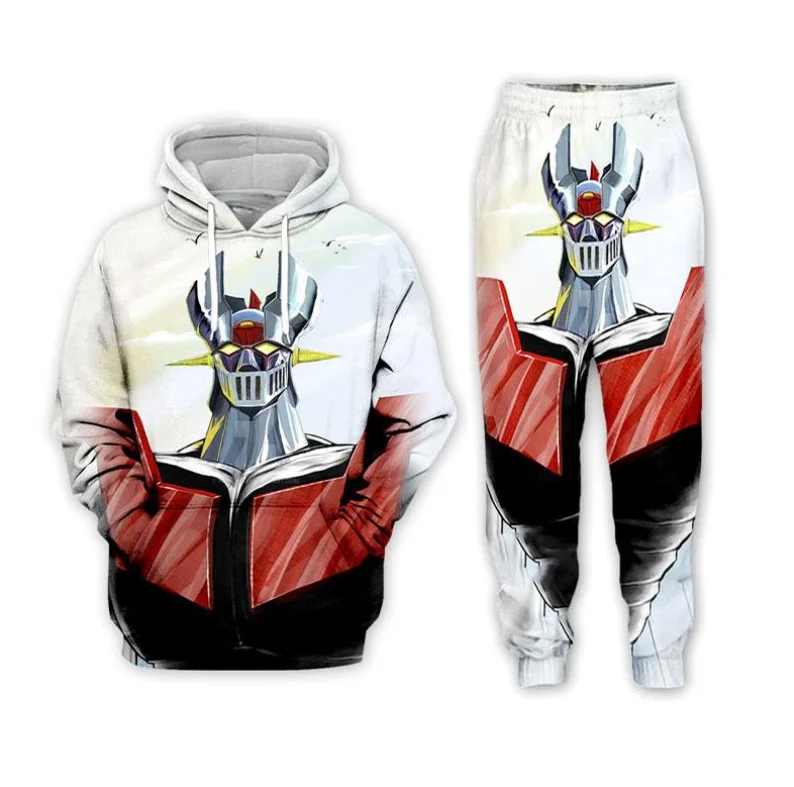 Anime Mazinger Z 3D impreso Sudadera con capucha traje hombres sudaderas con capucha pantalones de chándal Casual moda dos piezas conjunto de chándal ropa de hombre
