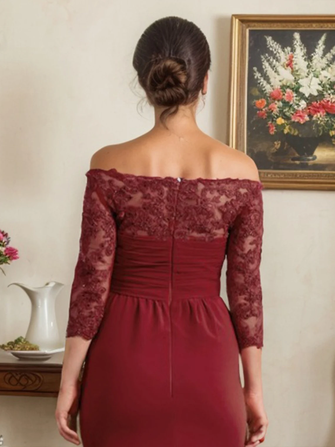 Elegant A-Lineแม่ของชุดเจ้าสาวลูกไม้ปิดไหล่ 3/4 แขนยาวAppliquesชุดราตรี 2025 ฟรีที่กําหนดเอง