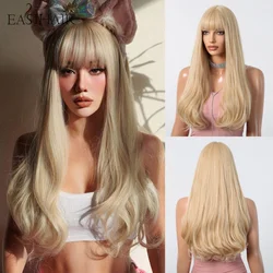 EASIHAIR pelucas onduladas largas sintéticas rubia clara arenosa con flequillo pelo Natural Cosplay pelucas de uso Lolita para mujeres resistentes al calor