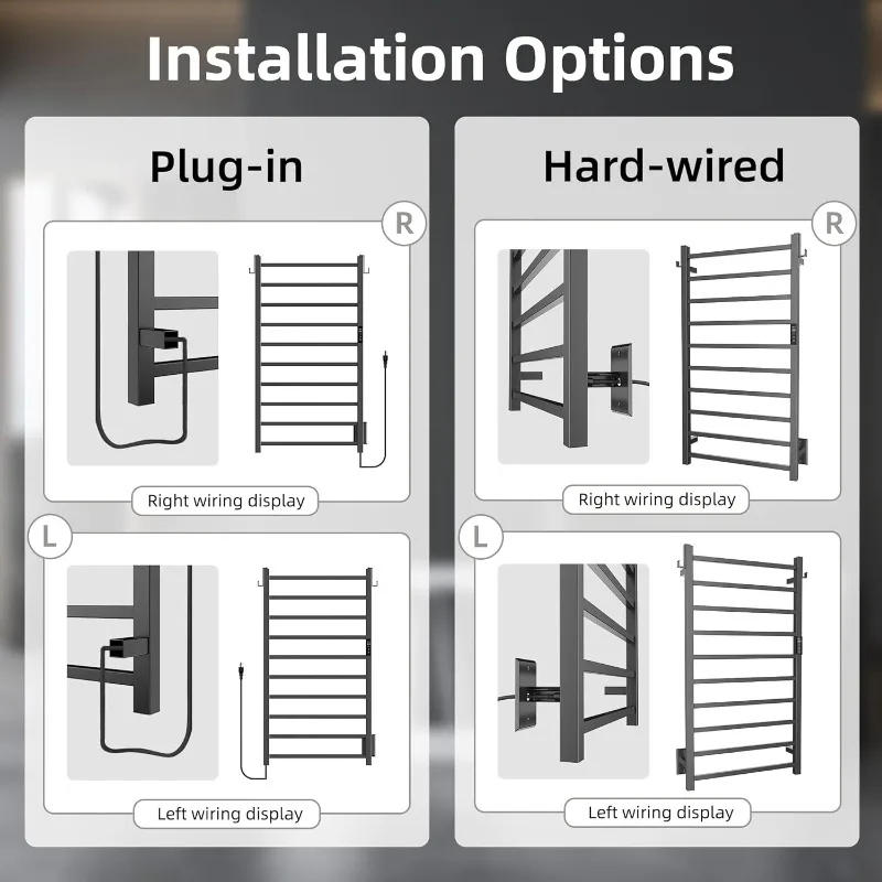Heated Towel Rack, 10-Bar  Warmer Rack for Bathroom, Wall Mounted  Warmer, Electric Drying Rack with Ti