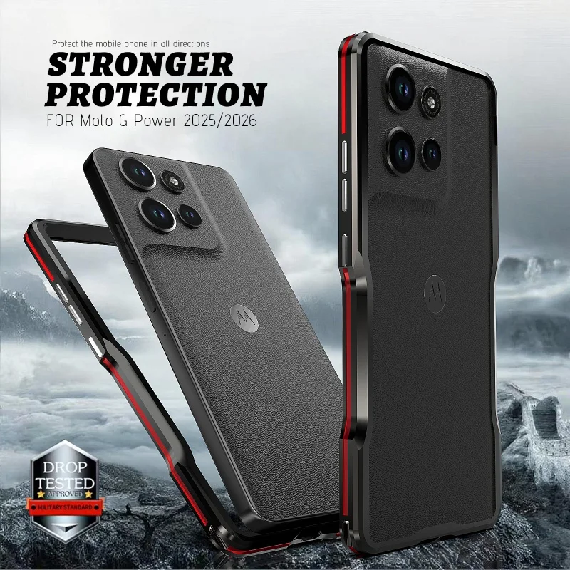 Funda Metálica para Moto G Power 2026/2025, Marco Metálico Delgado sin Parte Trasera, Protección Antigolpes en las 4 Esquinas para Moto G Power