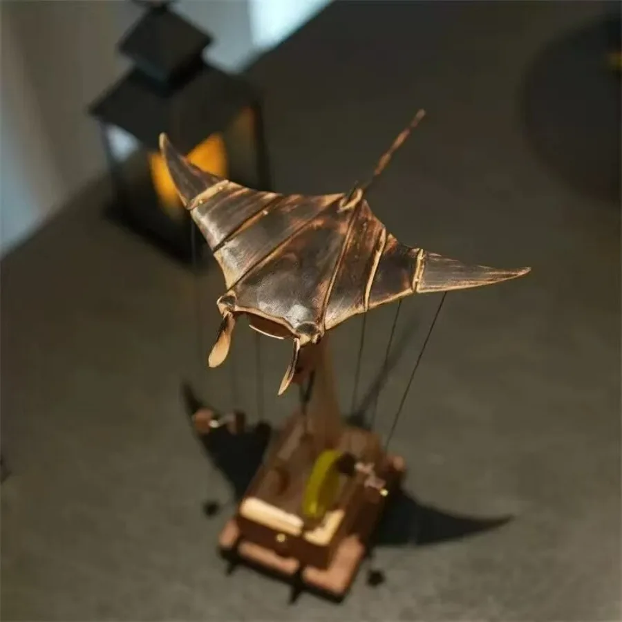 Hand Carved Flying Manta Ray Kinetic Art Sculpture Unique Wooden Desktop Ornament Home Office Desk Decor Gift For Sea Lovers Use