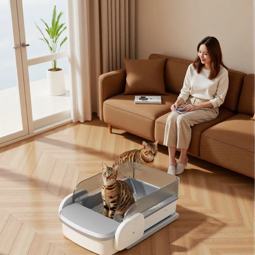 Caja de arena inteligente para gatos autolimpieza con techo abierto y app - imagen 5
