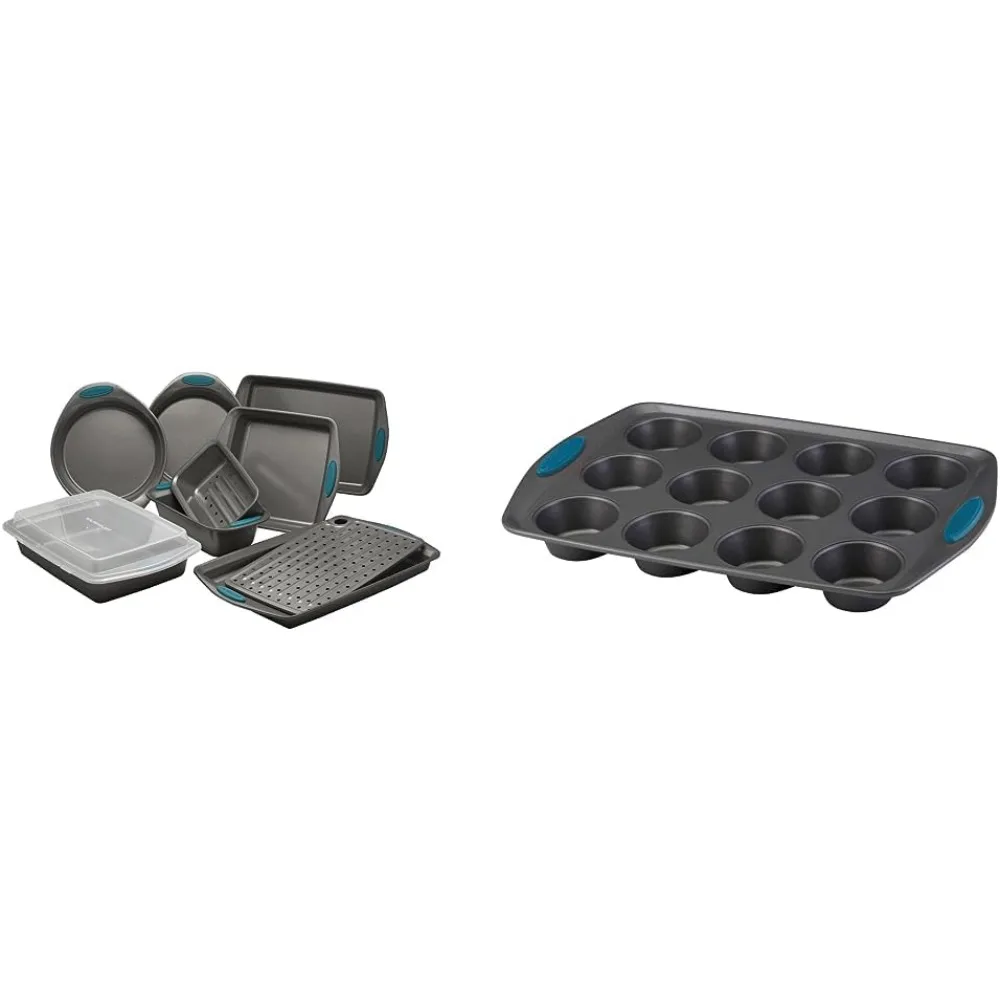 Nonstick Bakeware Set with Grips includes Nonstick Bread/Baking Pans, Cookie/Baking Sheet and Cake