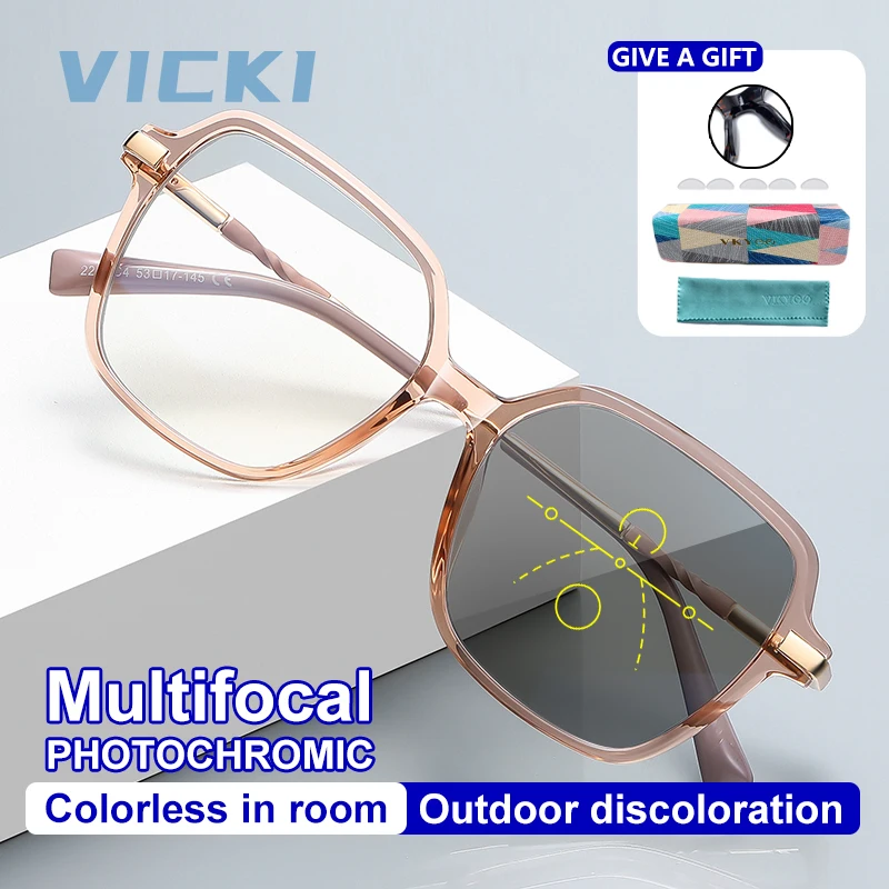 VICKI New Fashionable Design Large Simple Multi-focus Anti-blue Light Frames Reading Glasses for Women Customizable Lenses 2211